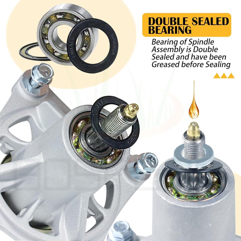 BOSFLAG 2 Pack Pre-Greased 587125201 Spindle with 588586601, 539113962 Pulley Replaces Husqvarna 532174356, 539107515, 532174358, Craftsman 174356, 174358 for Husqvarna Z246, RZ4623, RZ5424 Tractors - Image 5